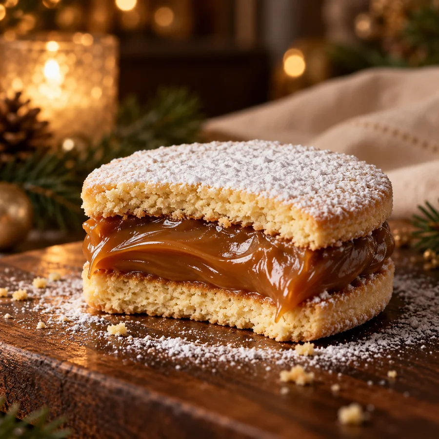 Alfajor artesanal com recheio generoso de doce de leite